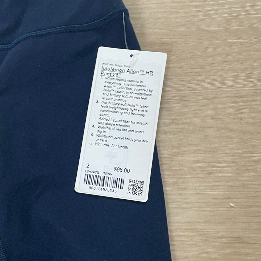 Lululemon Align™ High-Rise Pant 28" – Navy Blue – Size 2 – NWT - Picture 3 of 3